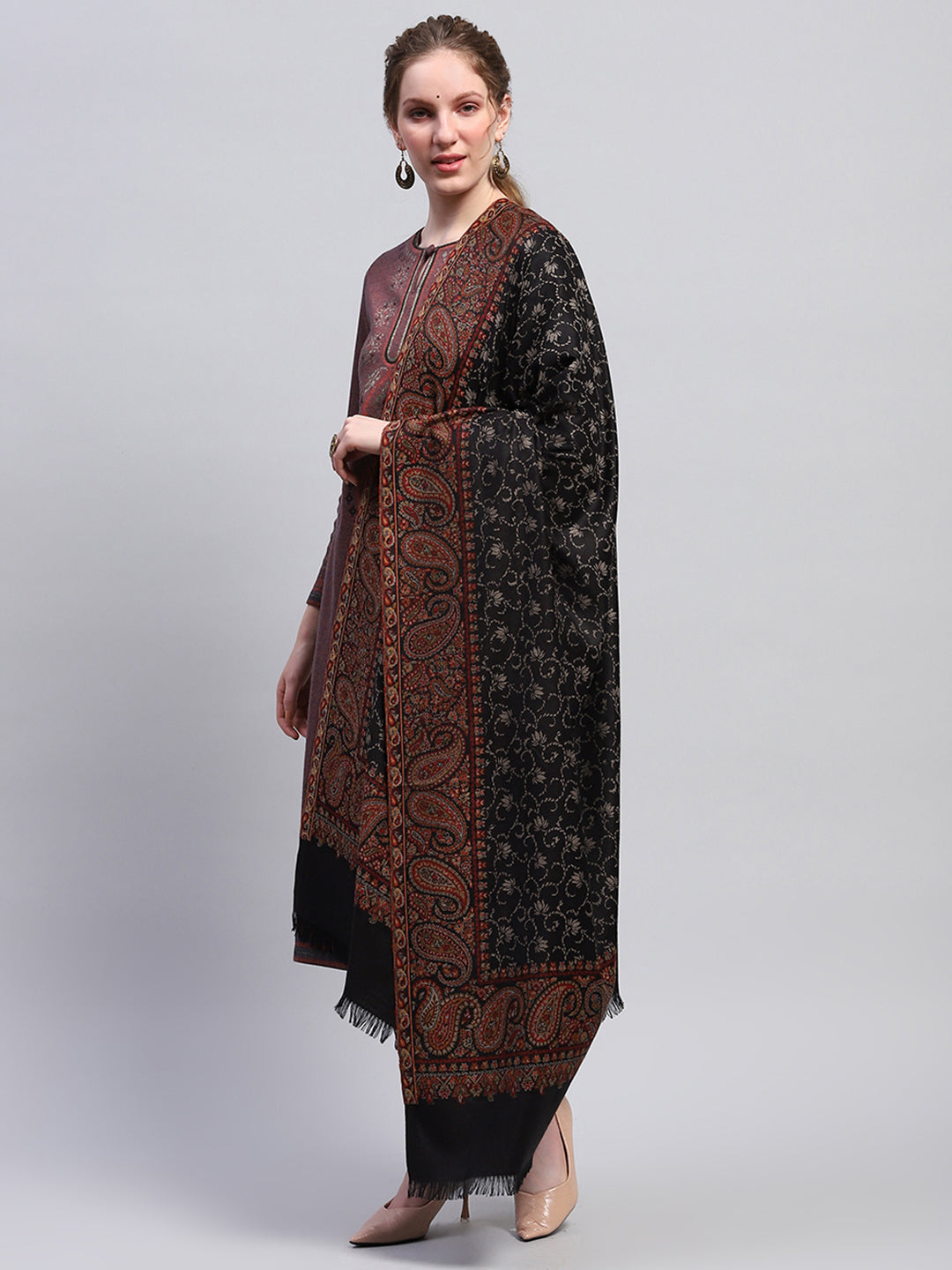 Women Black Self Design Shawl