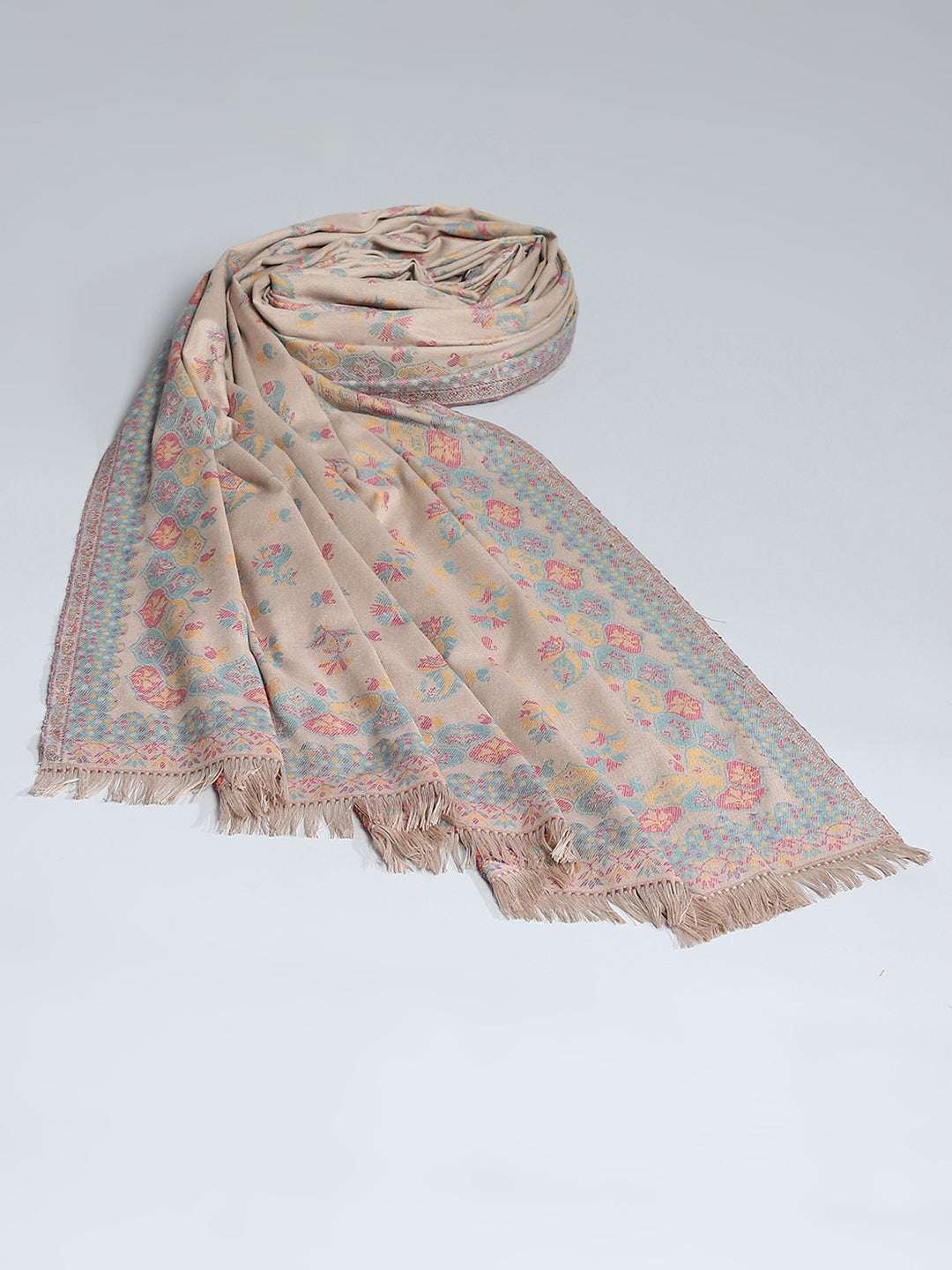 Women Beige Self Design Shawl