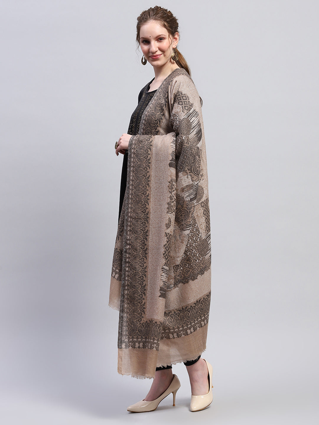 Women Beige Self Design Shawl