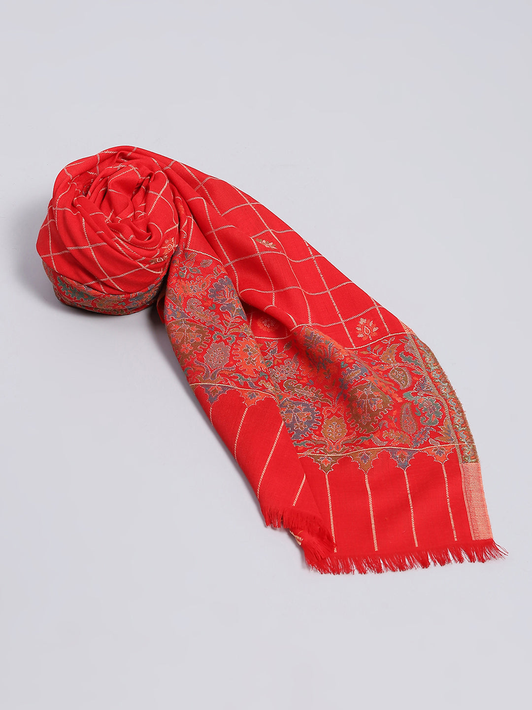 Women Red Self Design Shawl