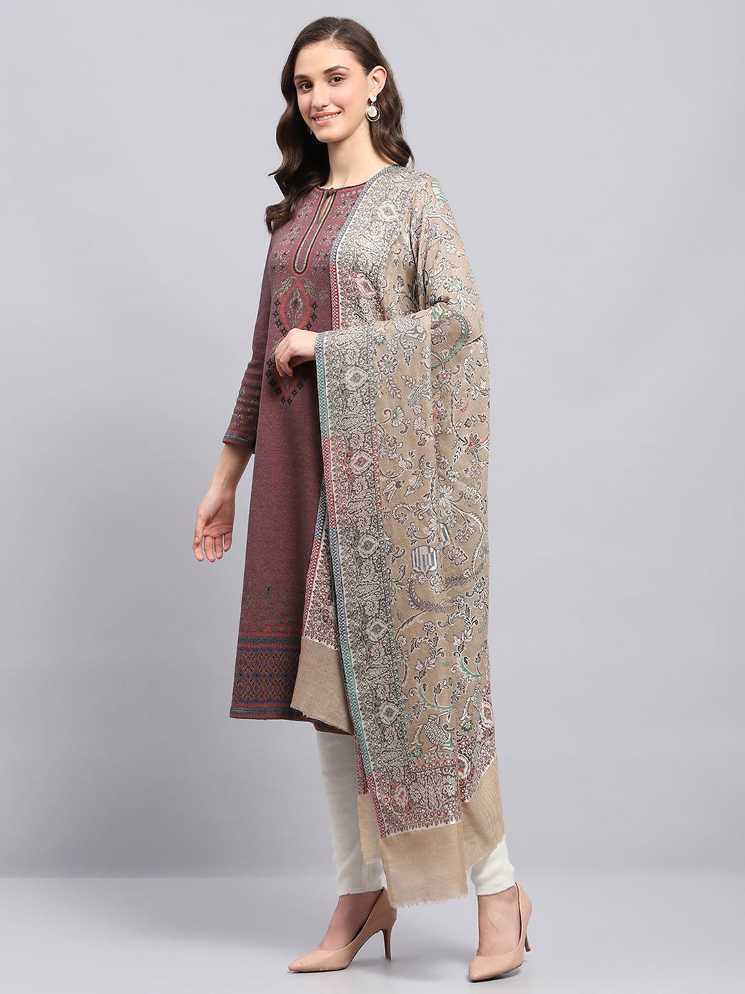 Women Beige Self Design Shawl