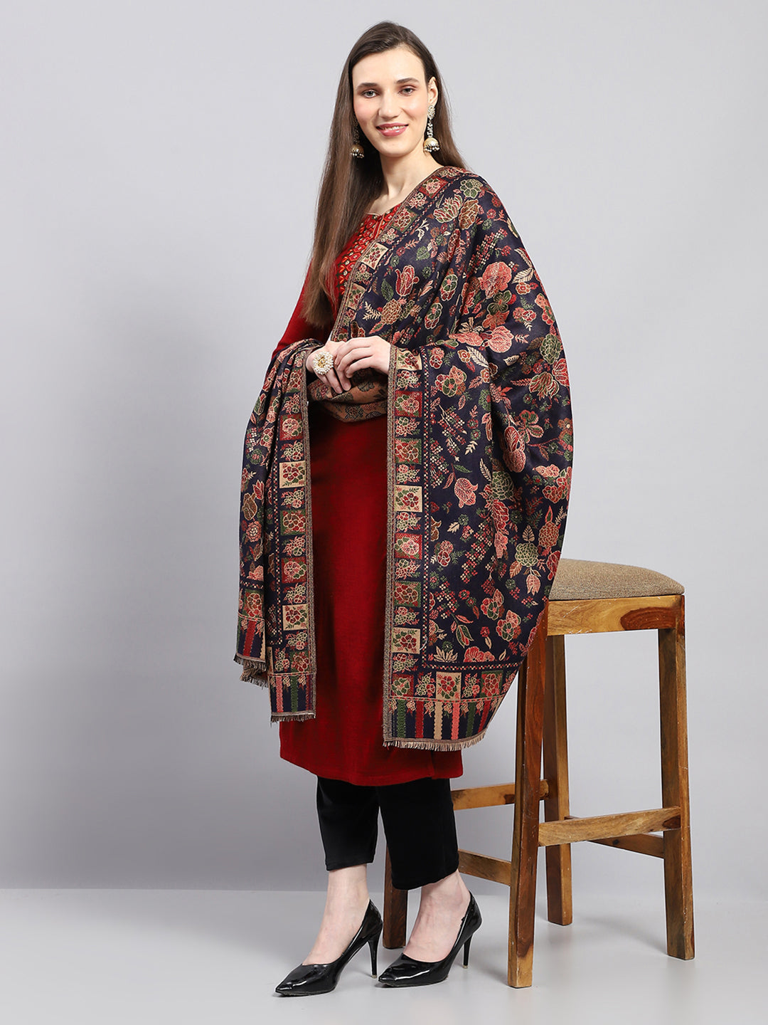 Women Multicolor Self Design Shawl