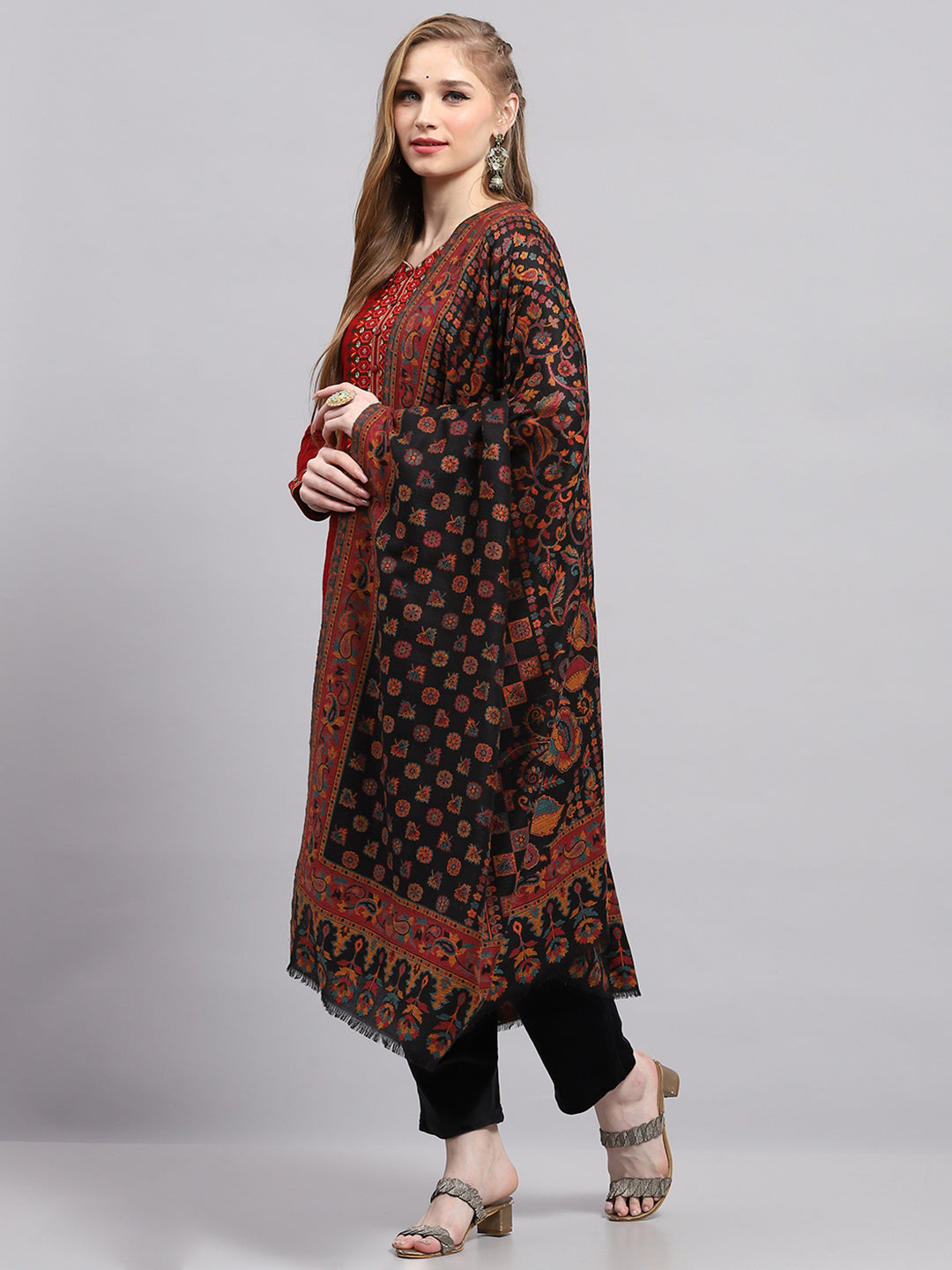 Women Multicolor Self Design Shawl