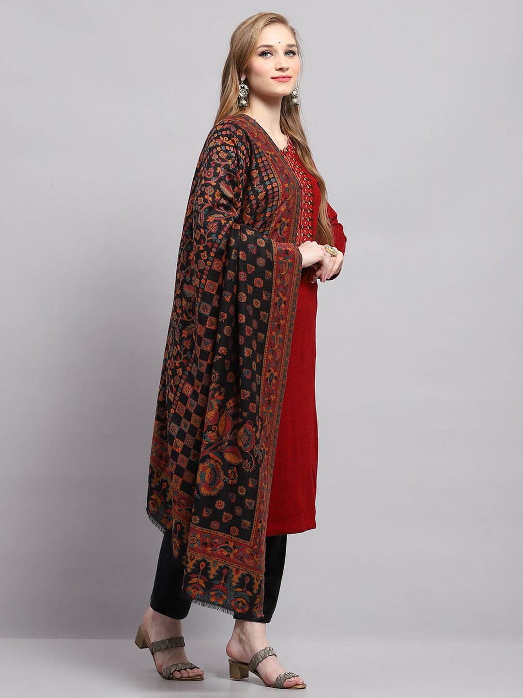 Women Multicolor Self Design Shawl