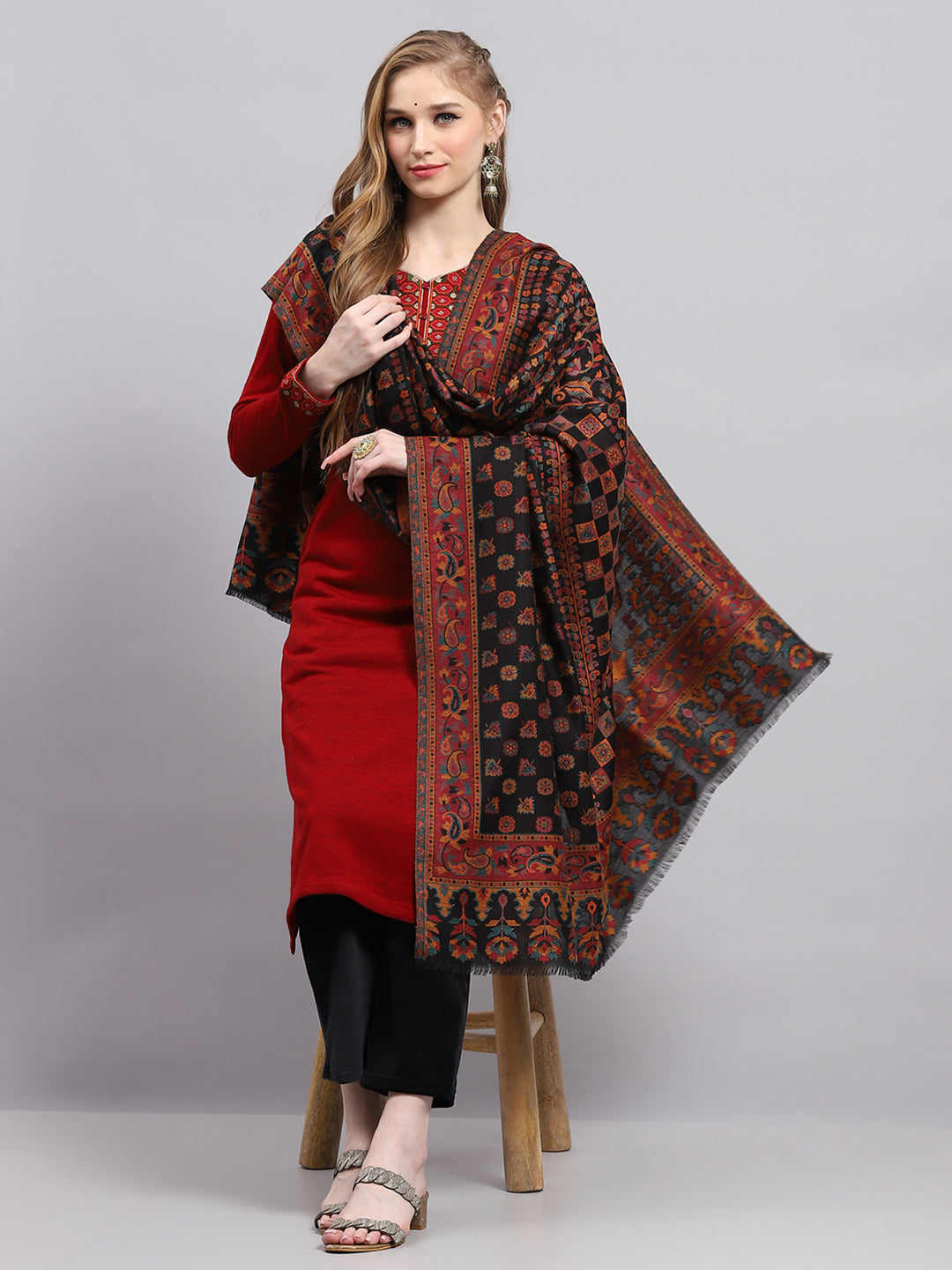 Women Multicolor Self Design Shawl