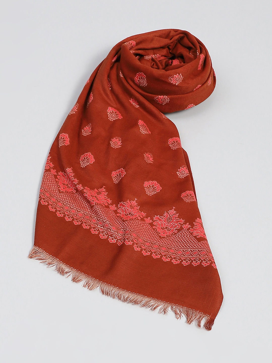 Women Rust Self Design Shawl