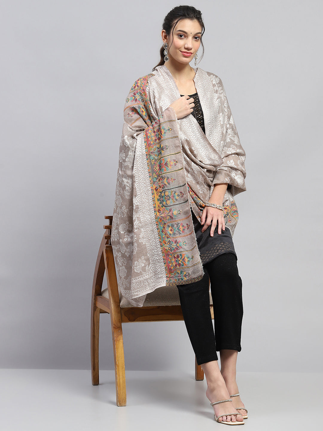 Women Multicolor Self Design Reversible Shawl