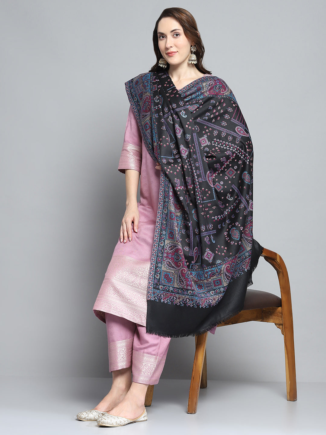 Women Multicolor Self Design Shawl