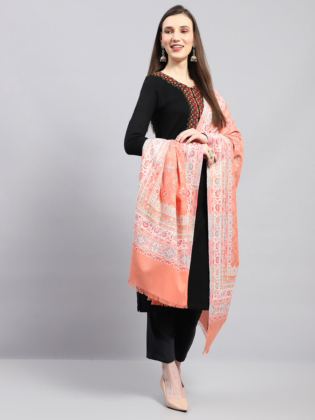 Women Multicolor Self Design Shawl