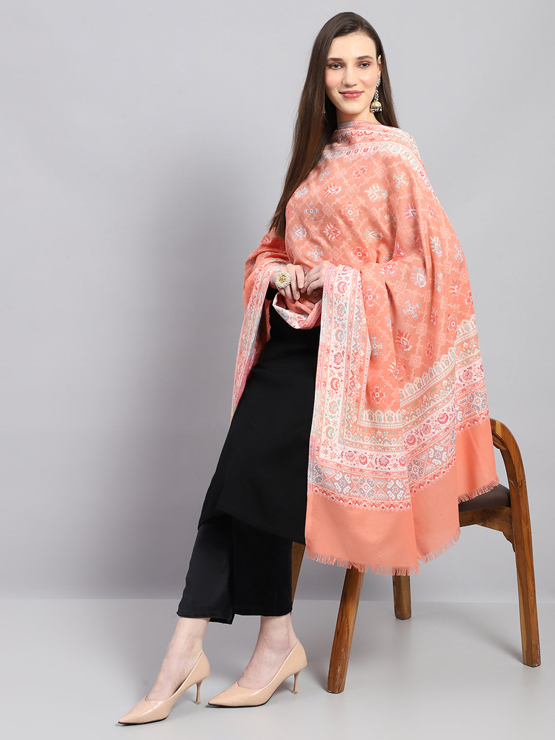 Women Multicolor Self Design Shawl