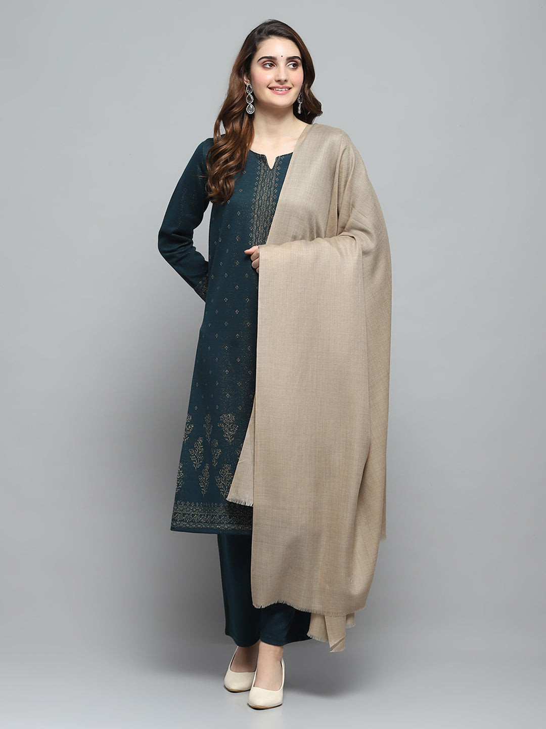 Women Beige Self Design Shawl