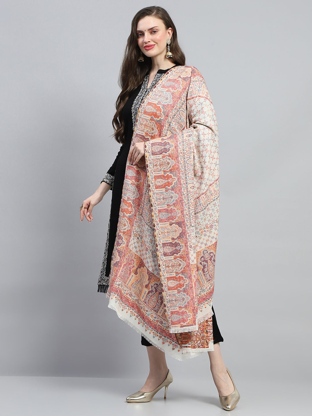 Women Multicolor Self Design Reversible Shawl