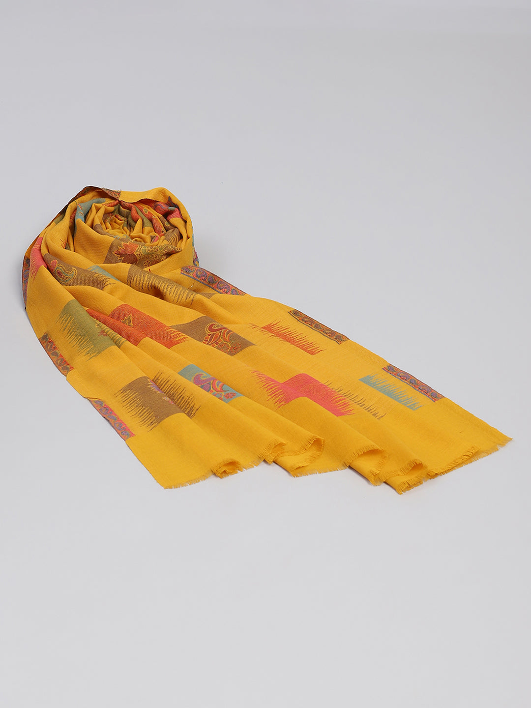 Women Mustard Self Design Shawl