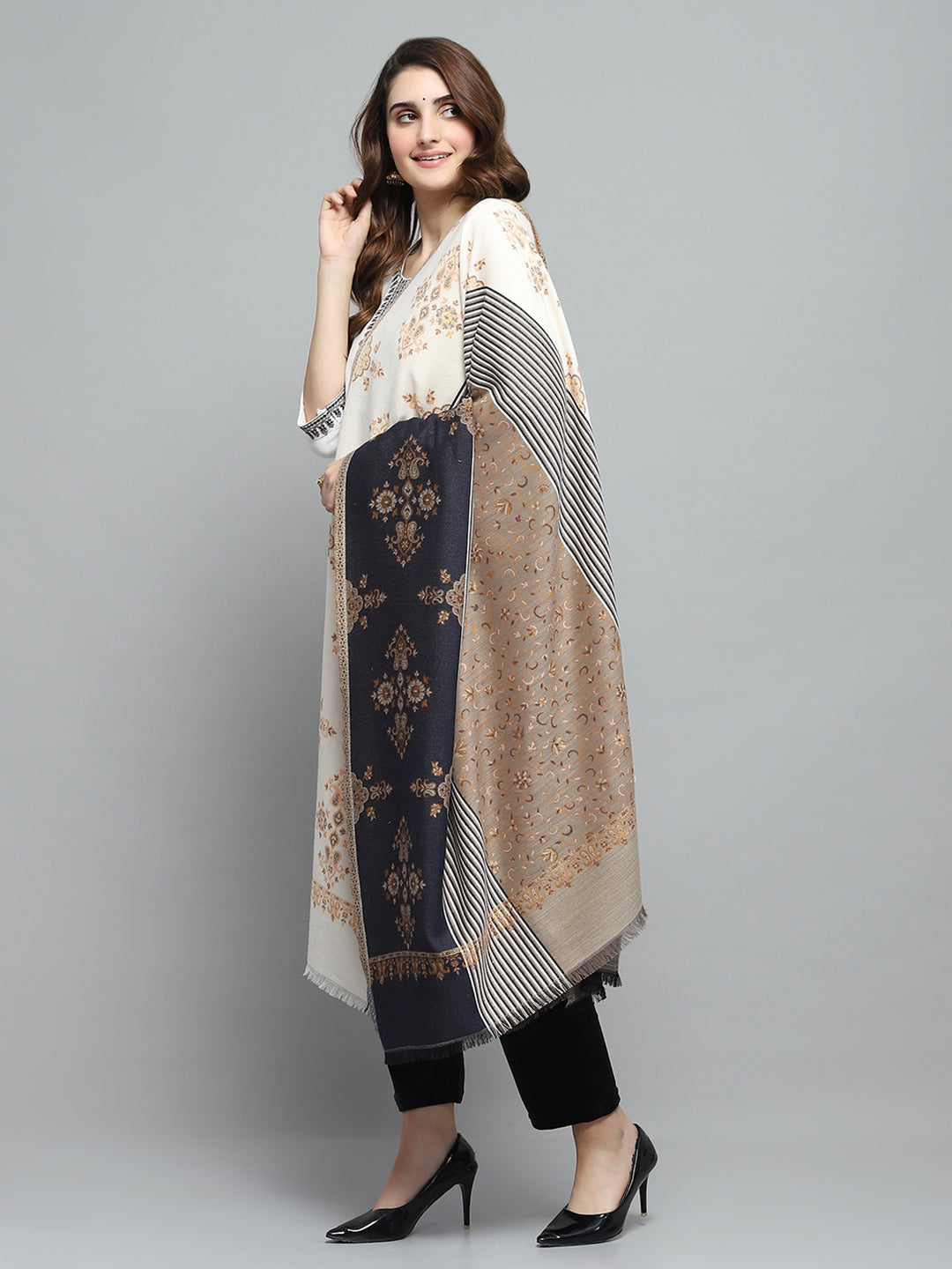 Women Multicolor Self Design Shawl