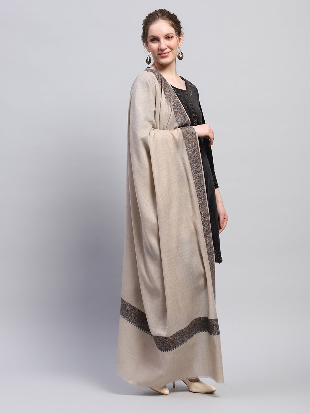 Women Beige Self Design Shawl