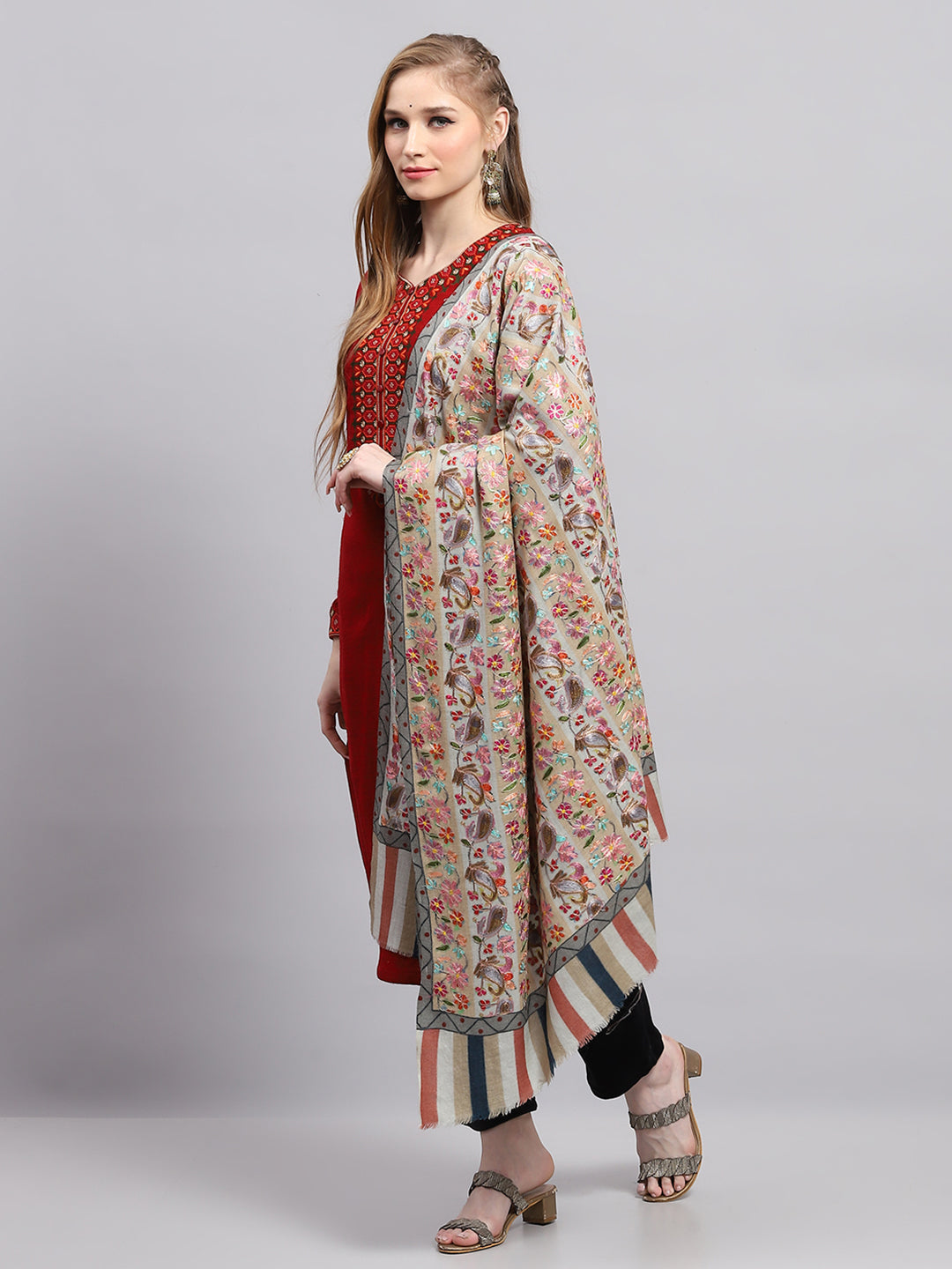 Women Multicolor Embroidered Shawl