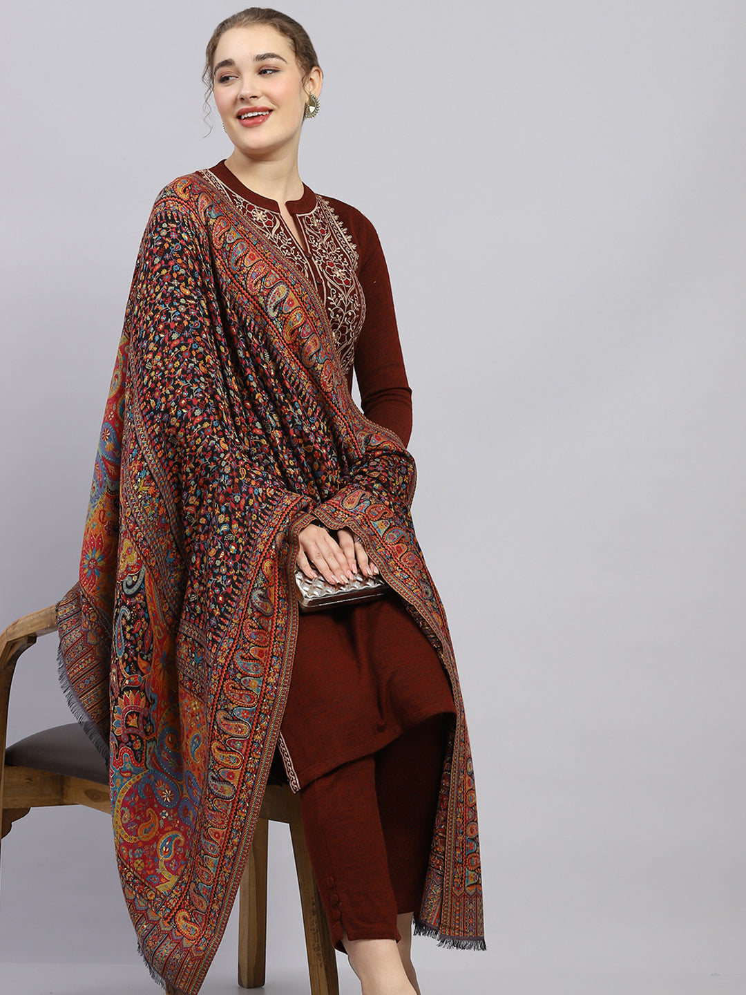 Women Multicolor Self Design Shawl