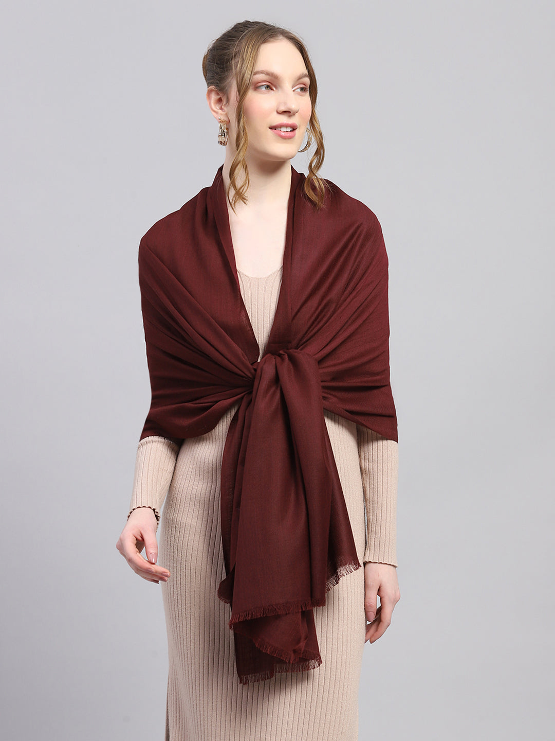 Women Maroon Solid Stole