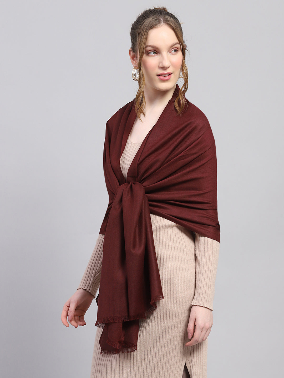 Women Maroon Solid Stole