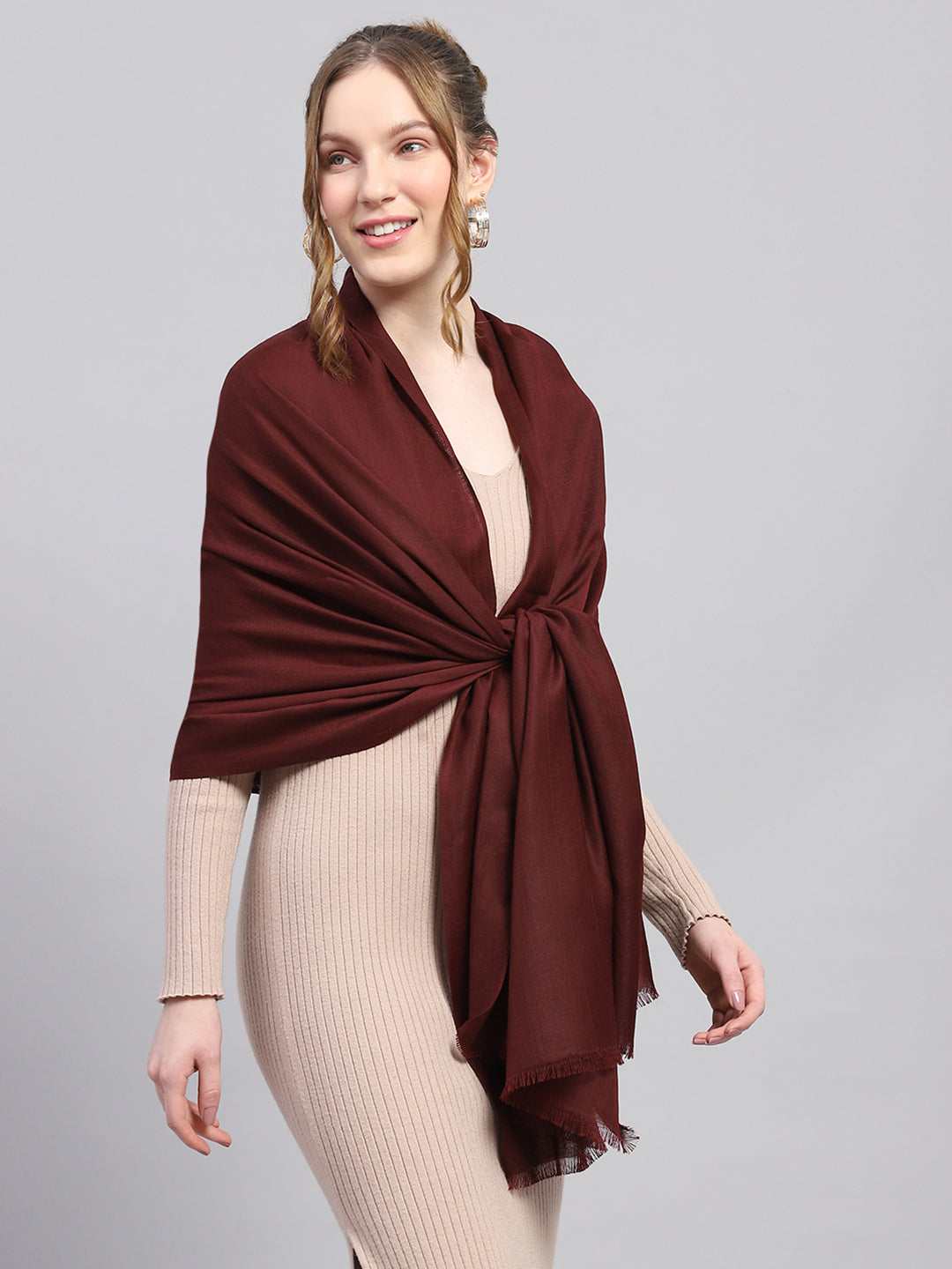 Women Maroon Solid Stole