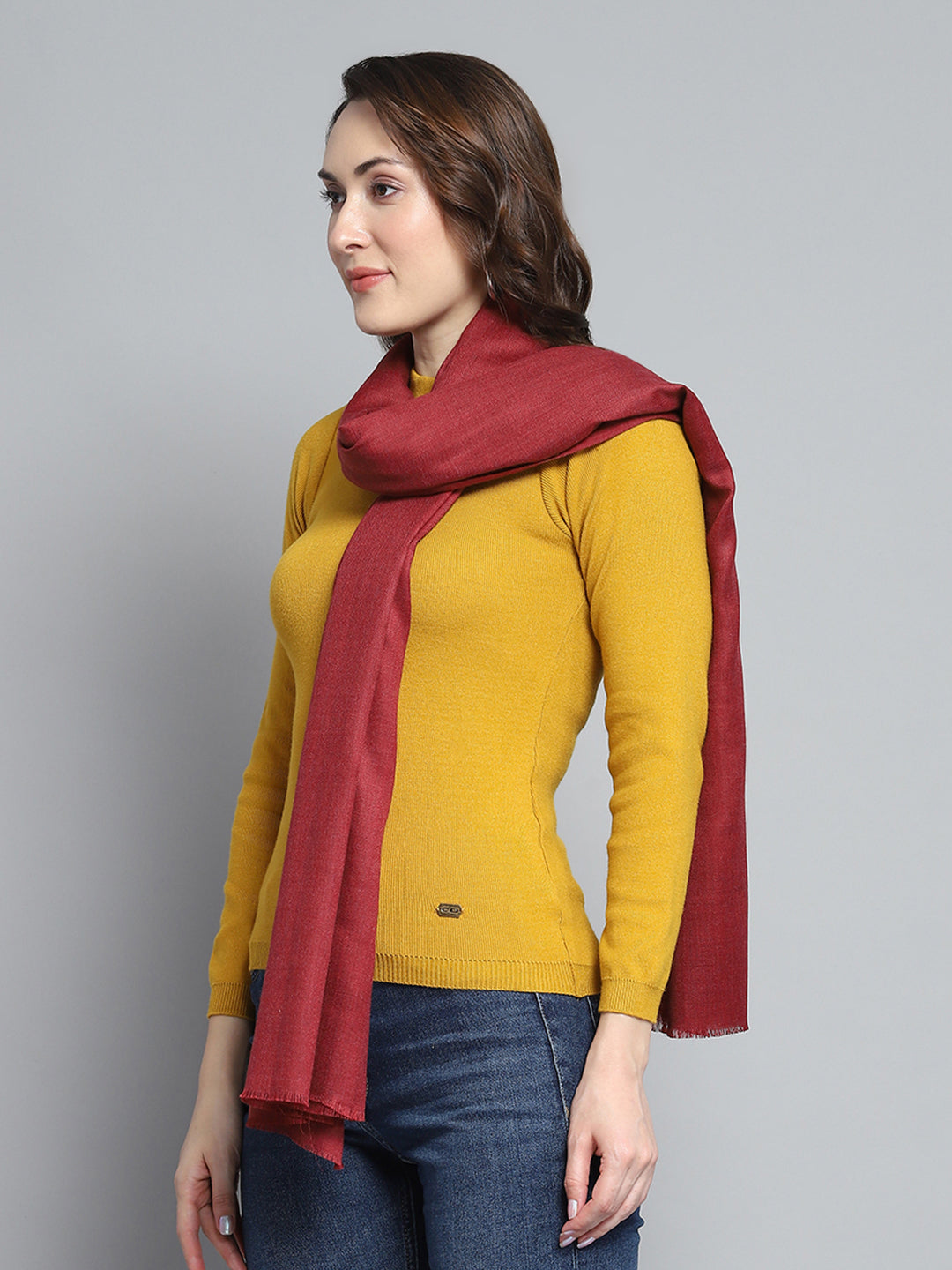 Women Maroon Solid Stole