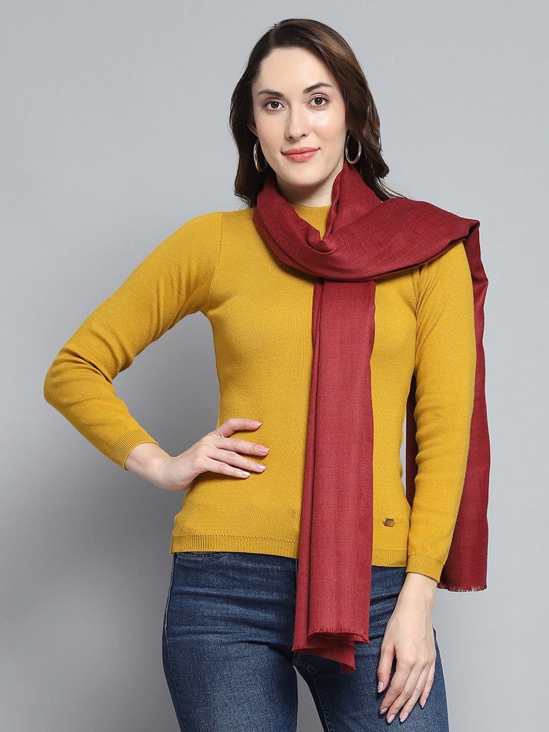 Women Maroon Solid Stole