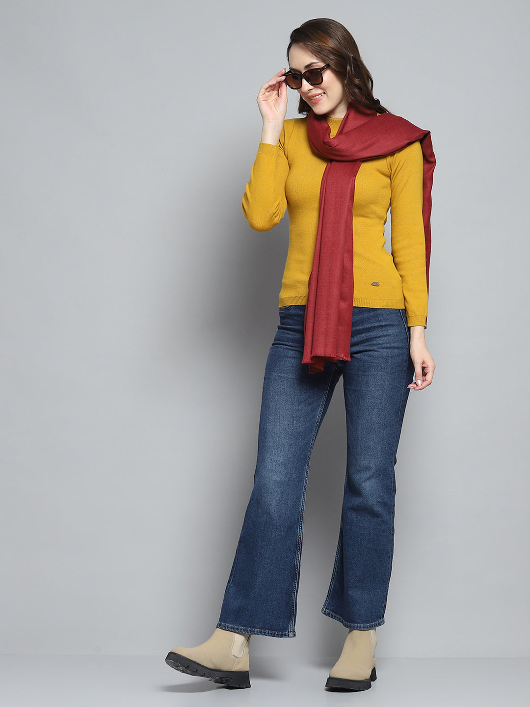 Women Maroon Solid Stole