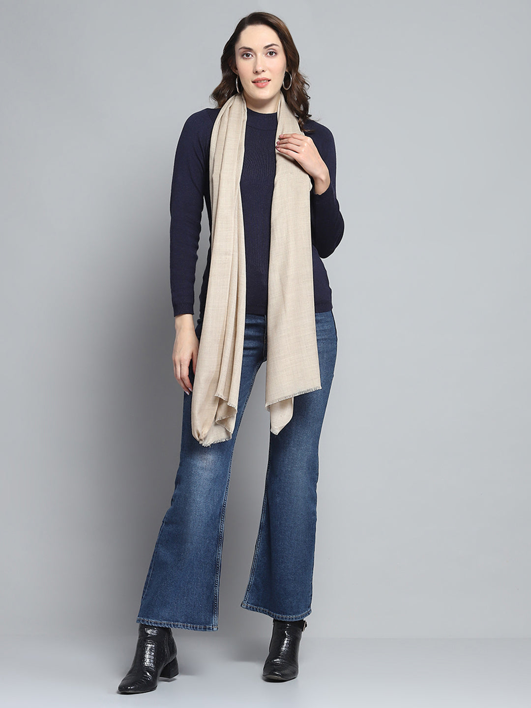 Women Beige Solid Stole