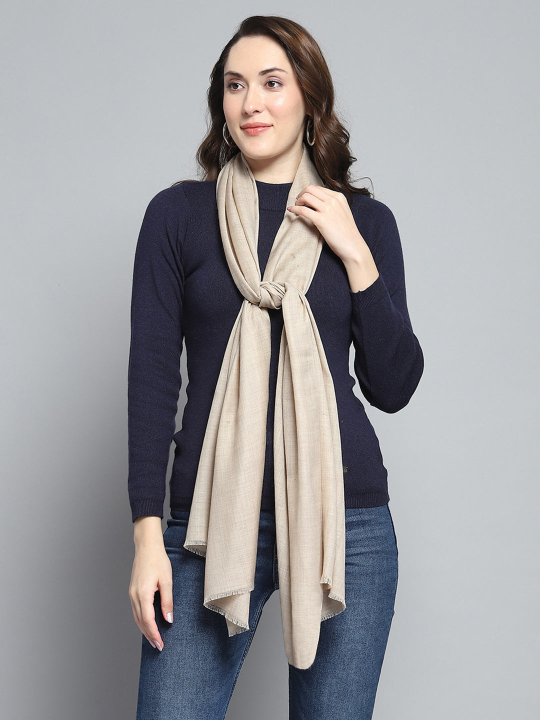 Women Beige Solid Stole