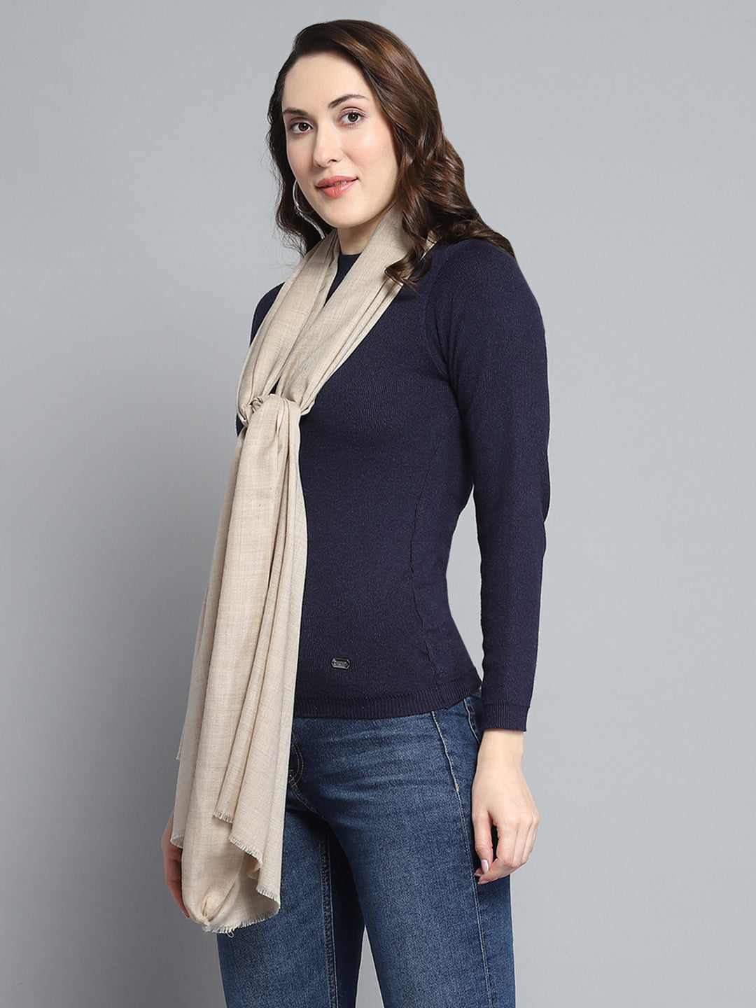 Women Beige Solid Stole