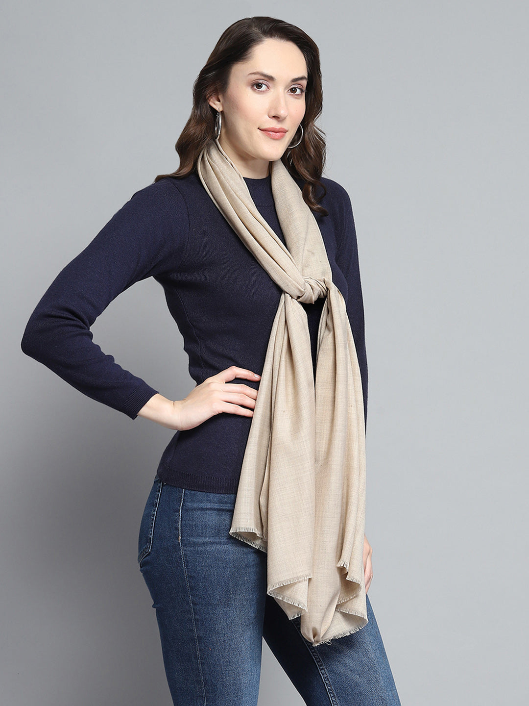 Women Beige Solid Stole