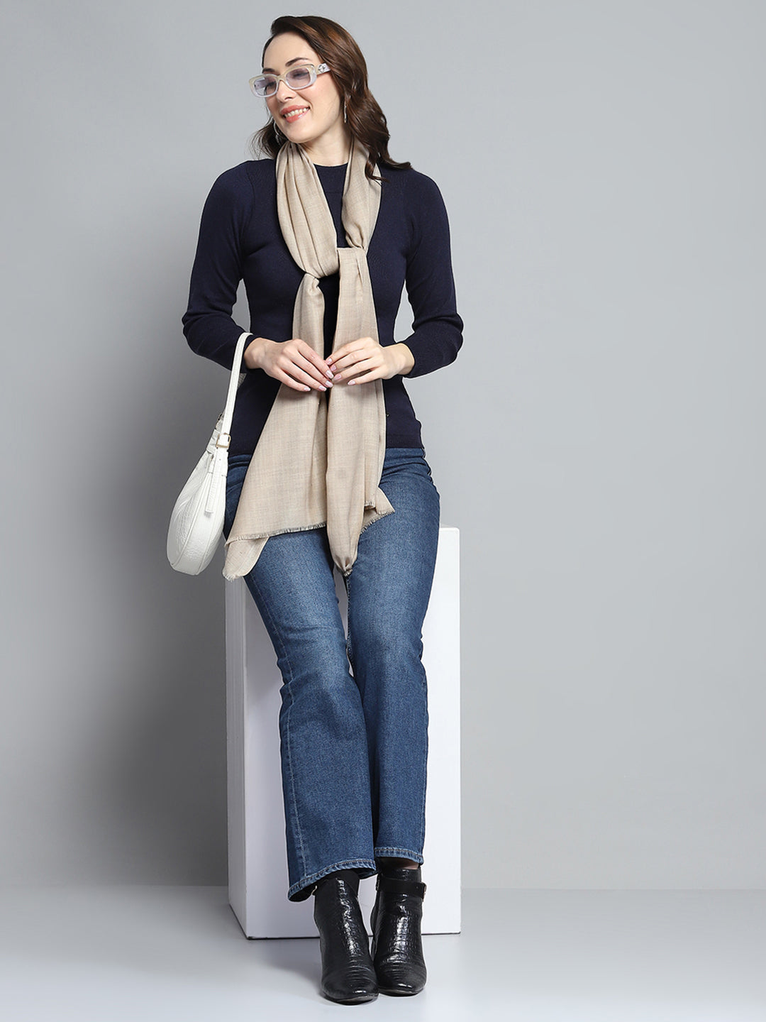 Women Beige Solid Stole