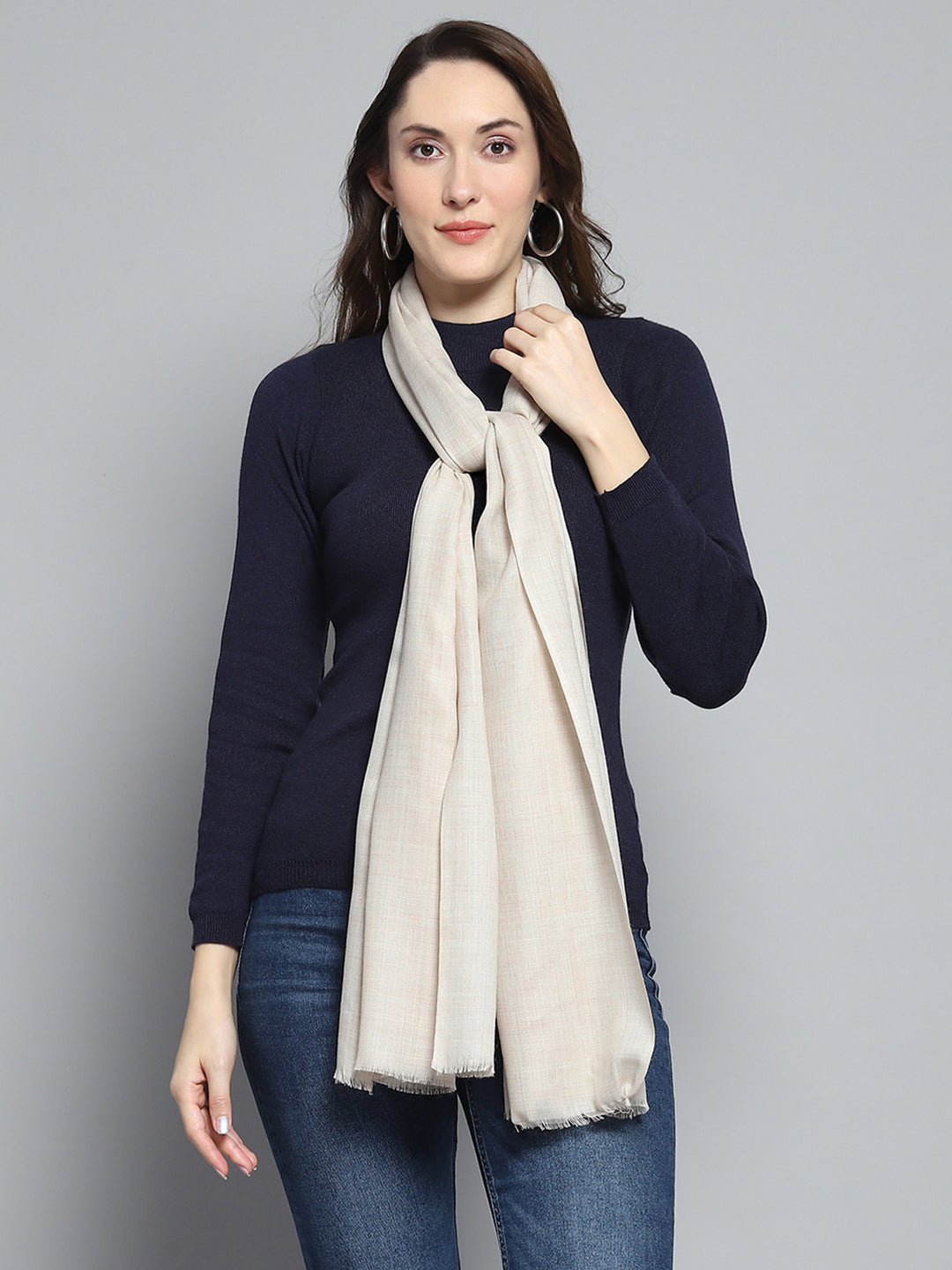 Women Cream Solid Stole