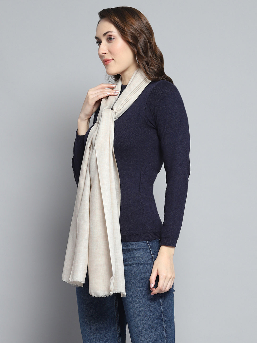 Women Cream Solid Stole