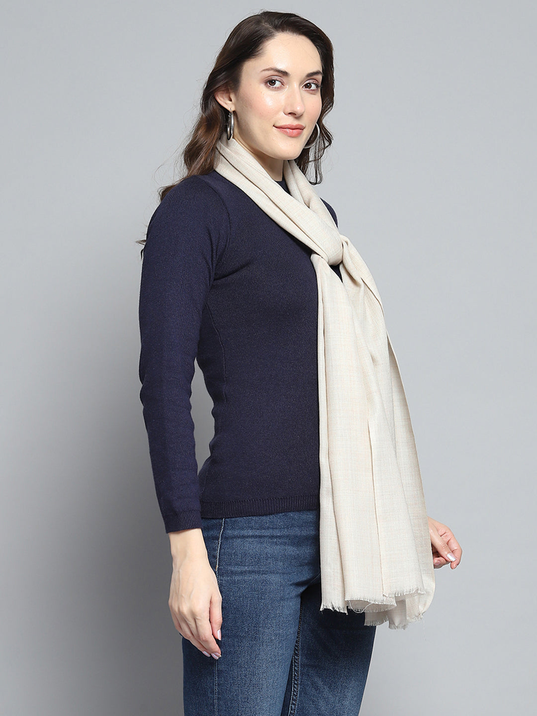 Women Cream Solid Stole