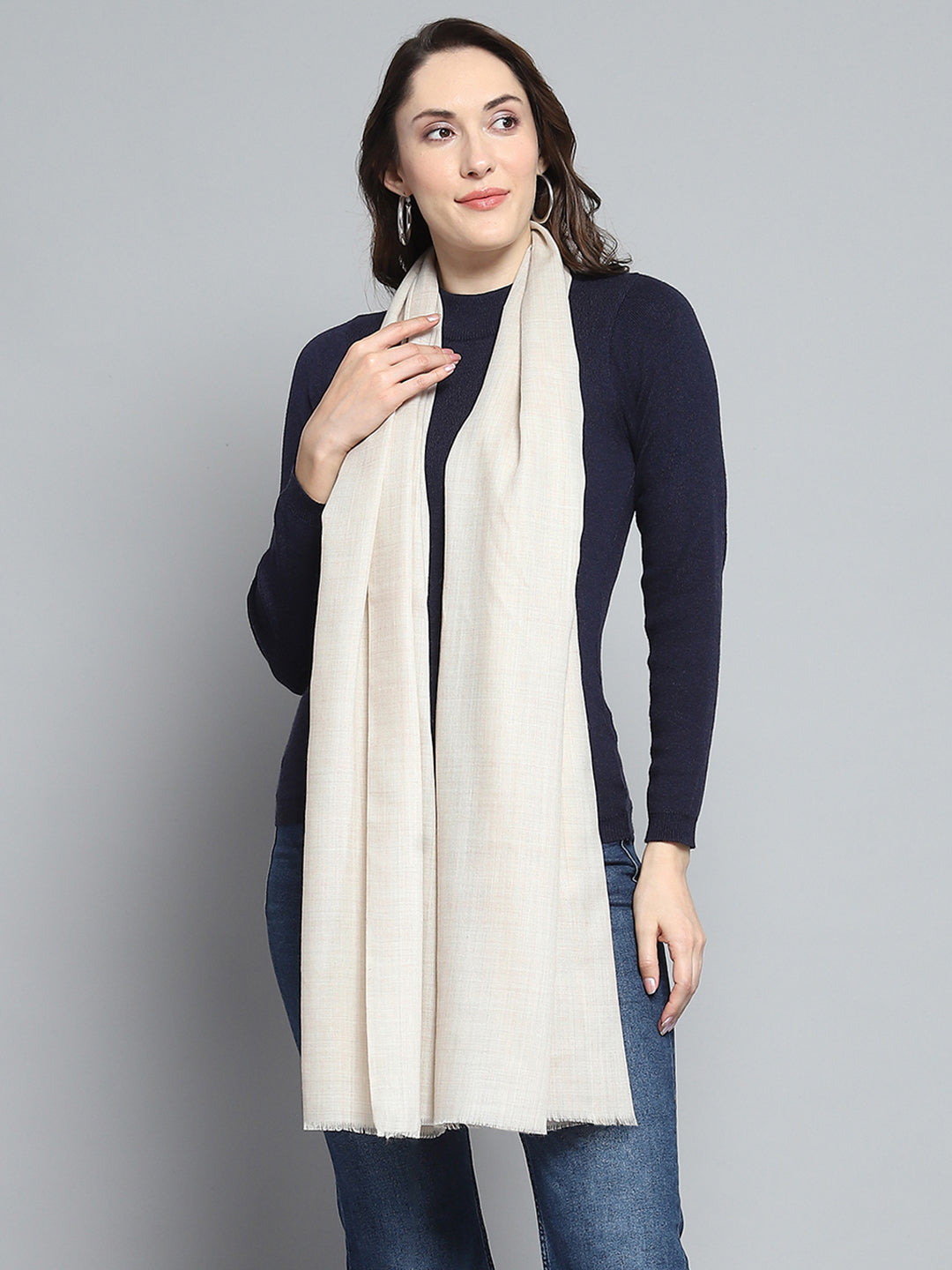 Women Cream Solid Stole