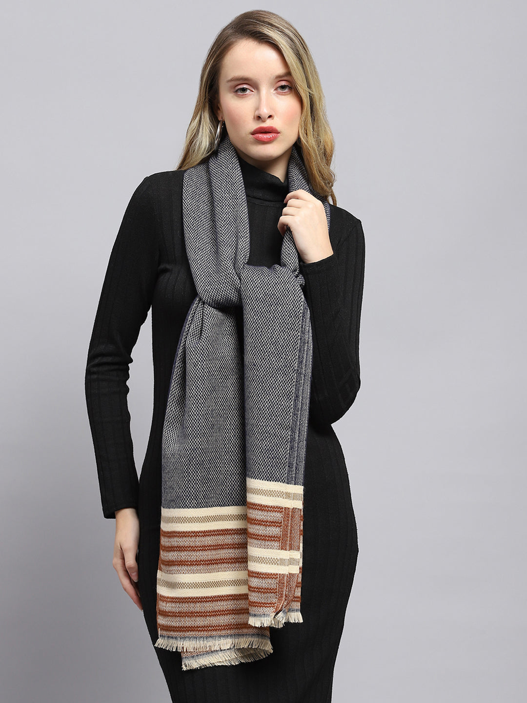 Women Grey Self Design Stole