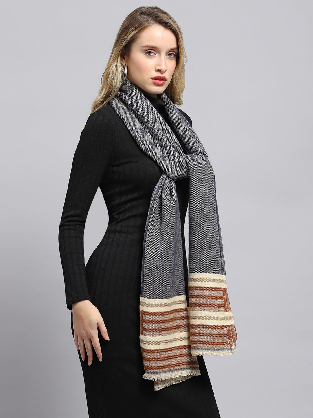 Women Grey Self Design Stole