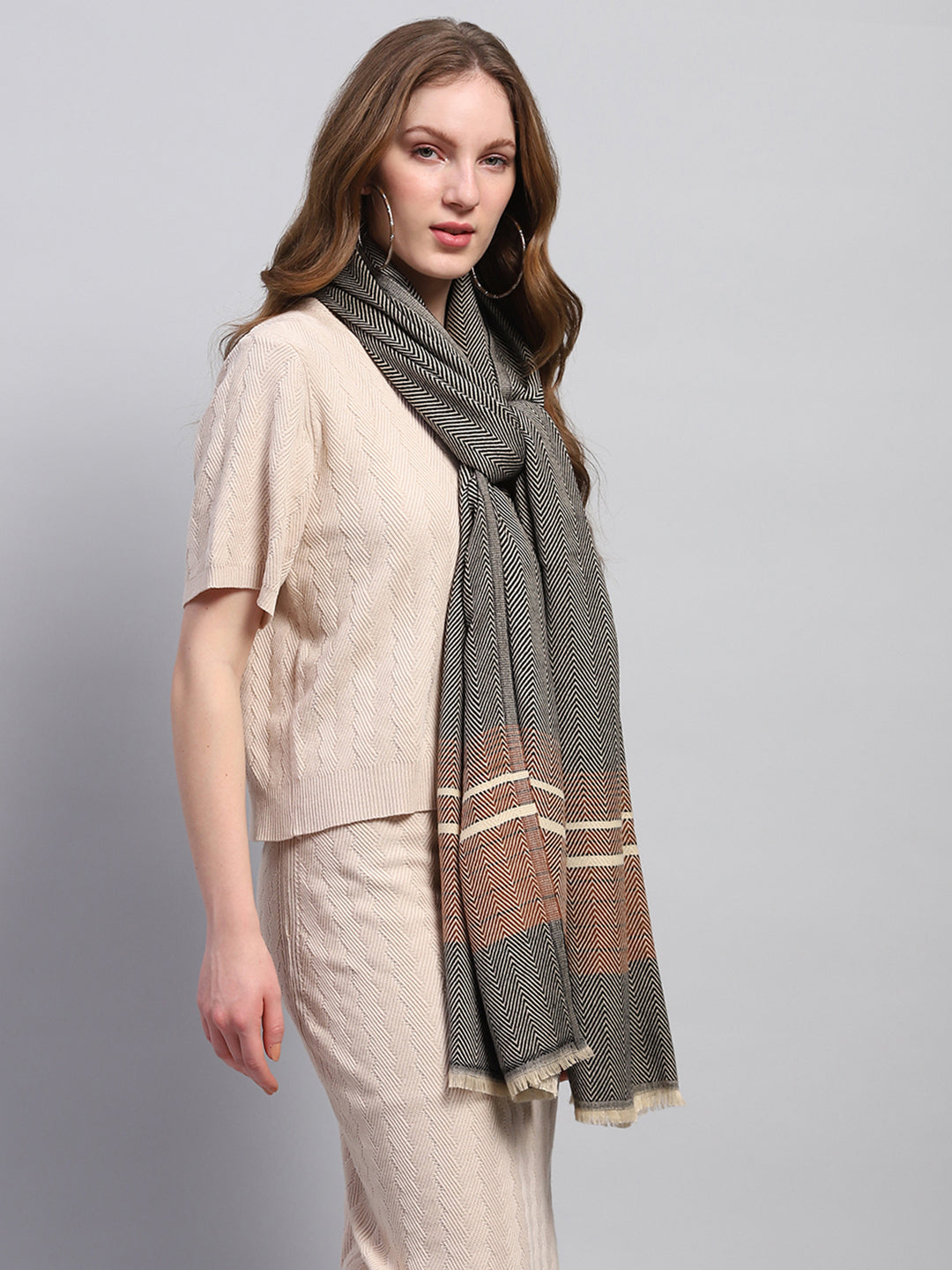 Women Grey Zig-Zag Stole