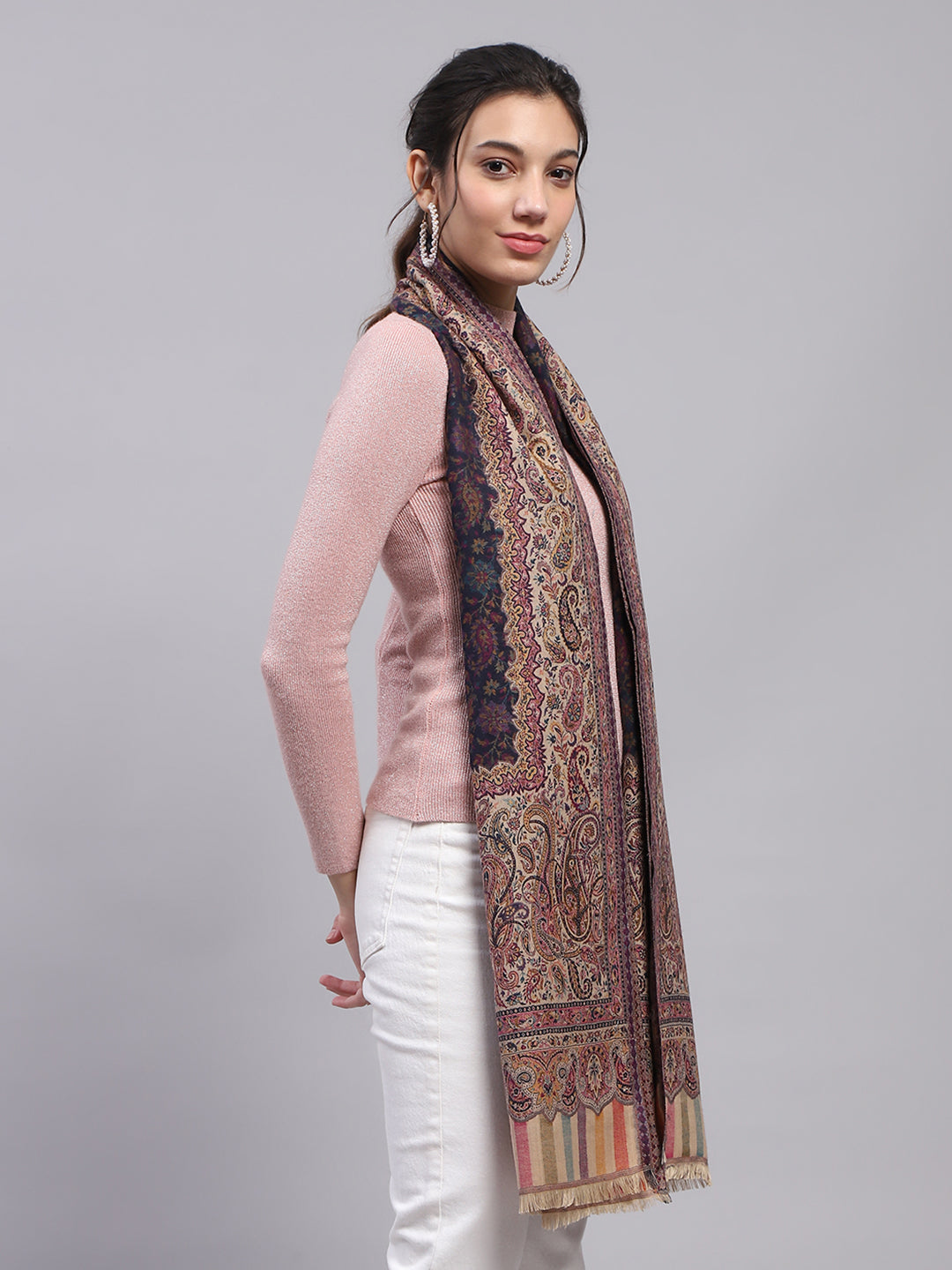 Women Beige Self Design Stole