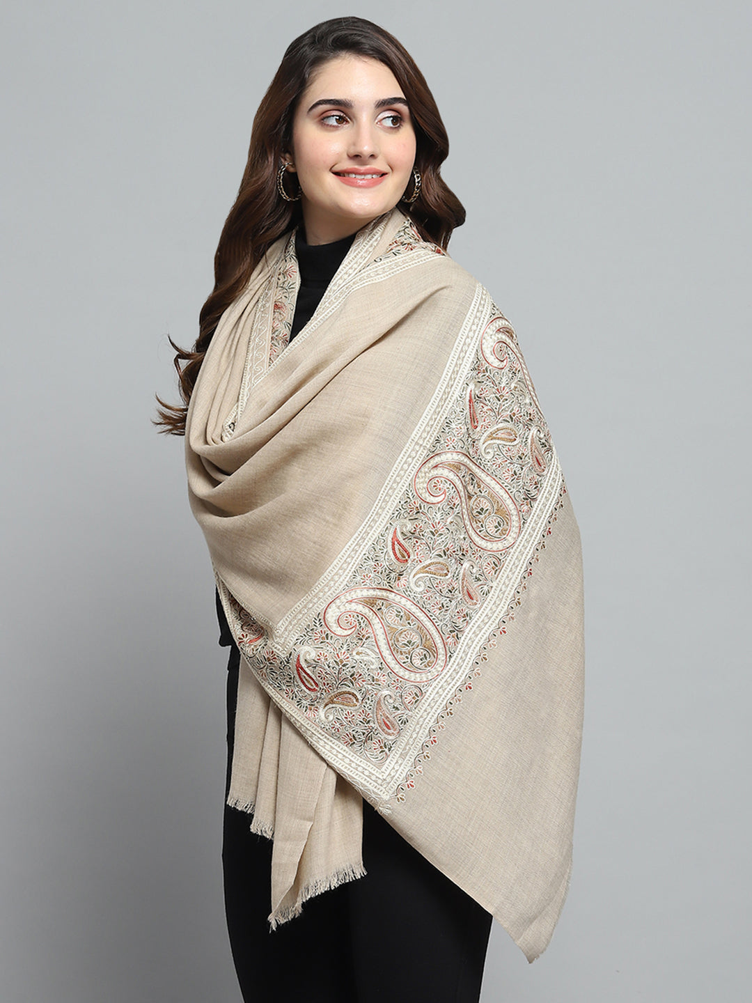 Women Beige Self Design Stole