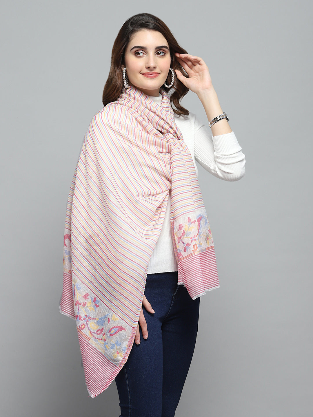 Women Peach Self Design Stole