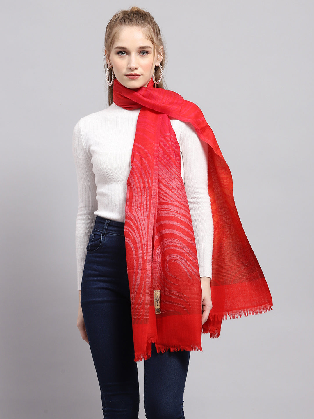 Women Red Self Design Stole