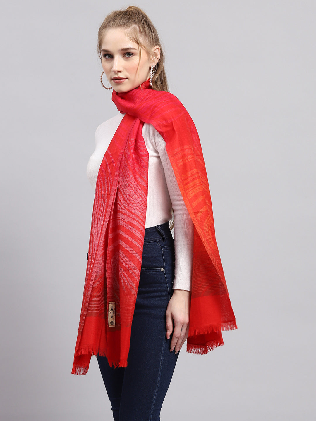 Women Red Self Design Stole