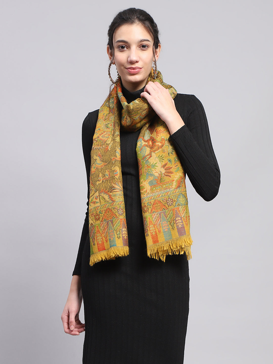 Women Mustard Self Design Stole