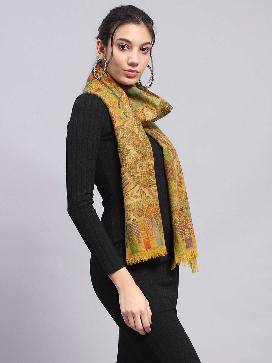 Women Mustard Self Design Stole