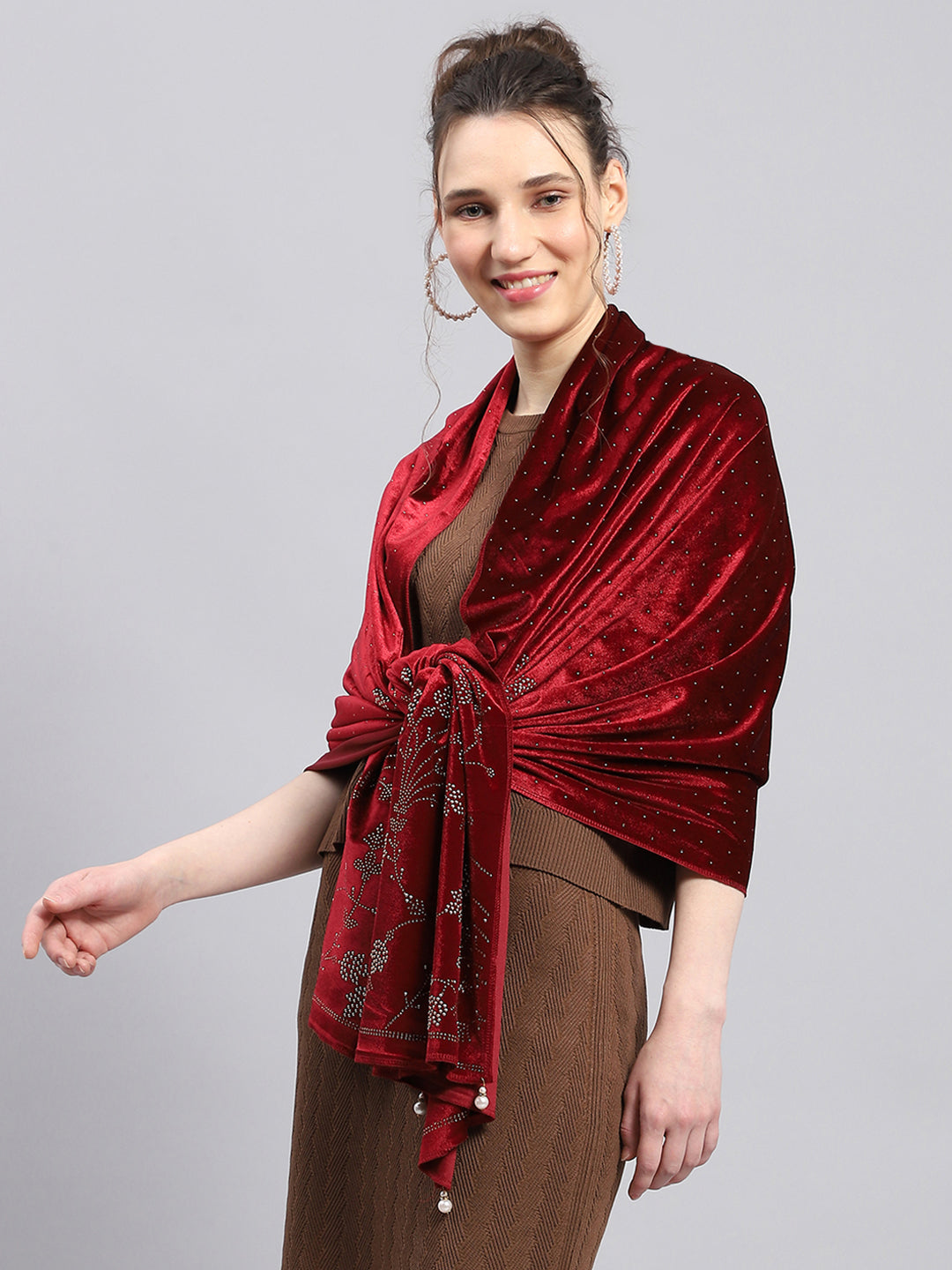 Women Maroon Self Design Stole