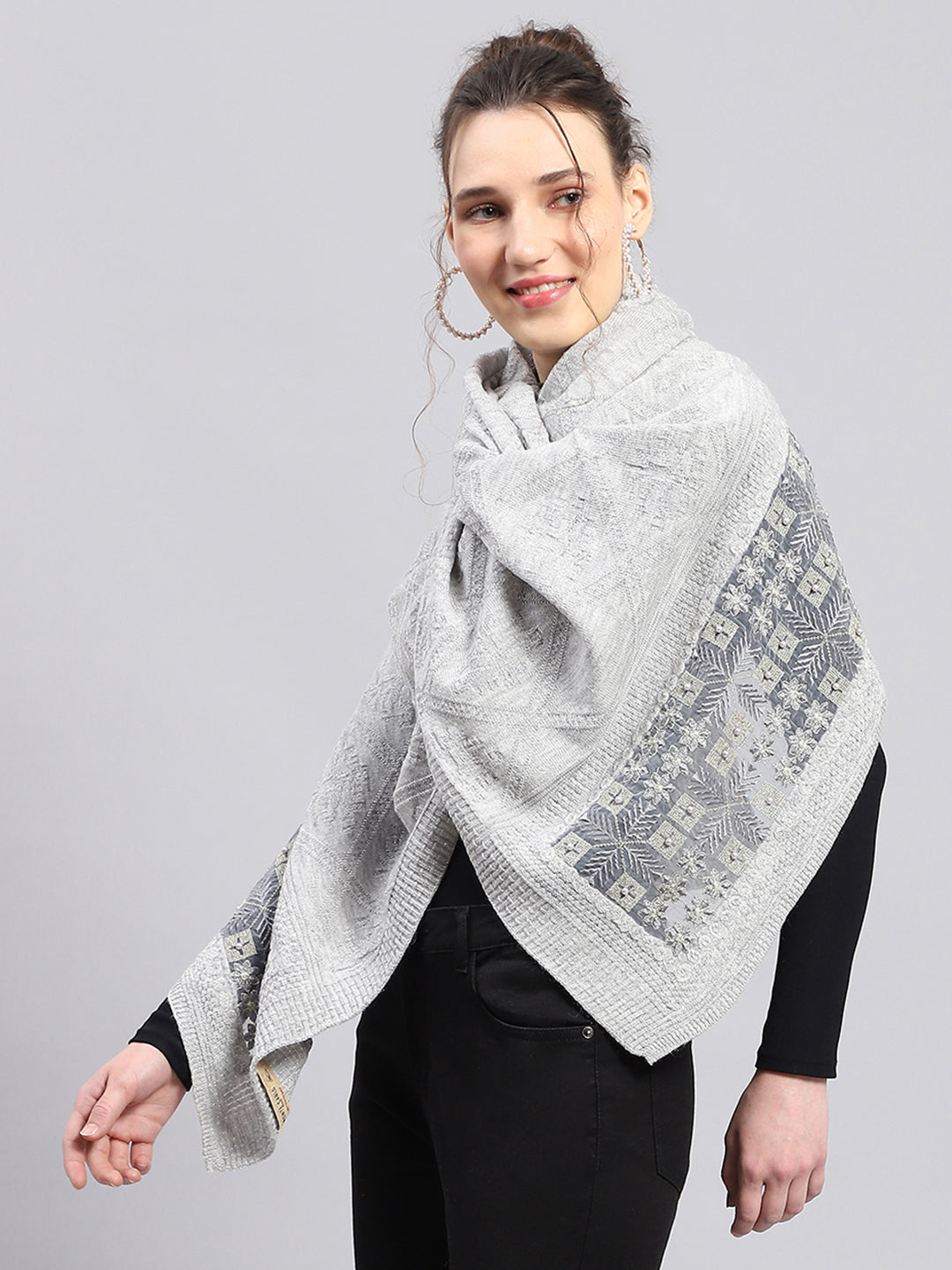 Women Grey Self Design Stole