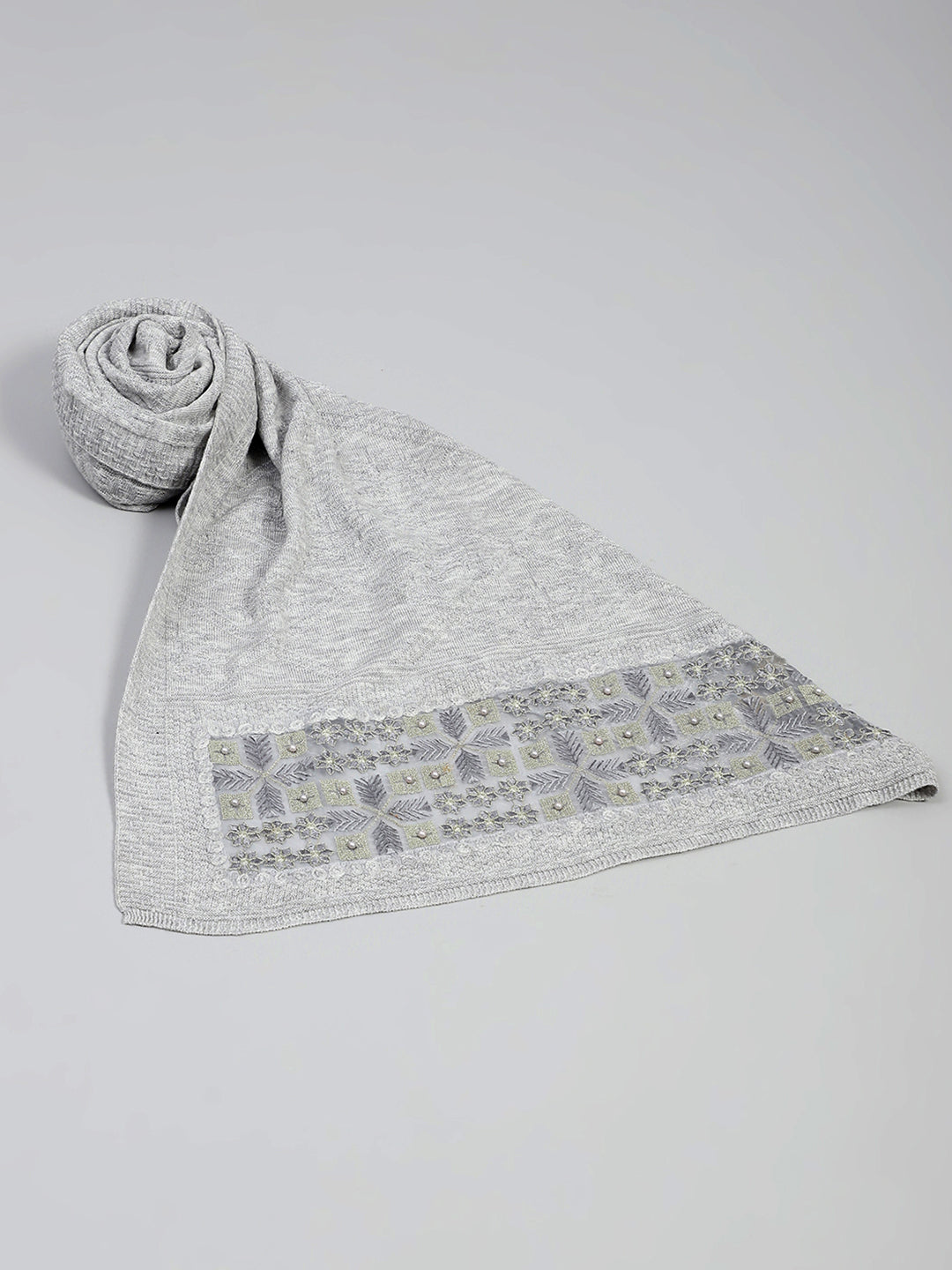 Women Grey Self Design Stole