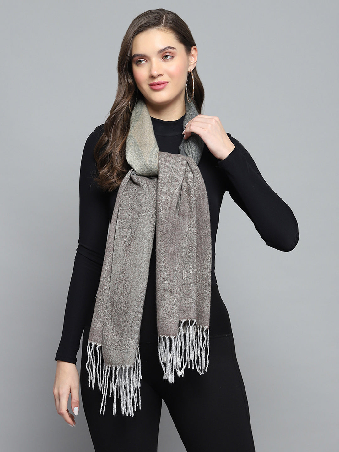 Women Grey Self Design Stole